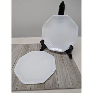 Set of 2 Arcoroc France Octime White Glass Octagon Salad Plates 7 1/4"